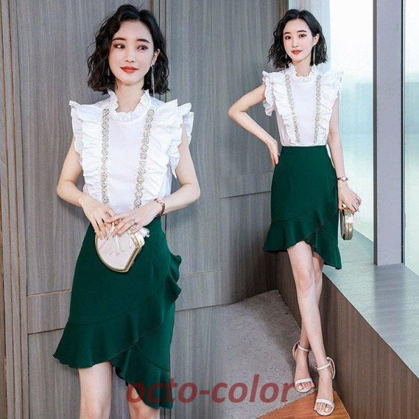 ワンピース セットアップ レディース 40代 ワンピース 春 夏 フレア袖 きれい ワンピース ブラ...