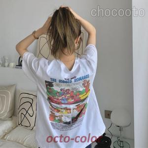Tシャツ レディース 半袖 トップス  ゆったりゆるTシャツ 丸首 大きいサイズ プルオーバー カジュアル 着痩せ 可愛い 体型カバー ルームウェアオシャレ 薄手