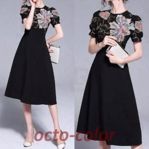 新品同様☆サトルササキ ブラックワンピース M ドレス パフスリーブ 冠婚葬祭 PREFERIR ドレス 黒ブラックフォーマル 冠婚葬祭 ワンピース