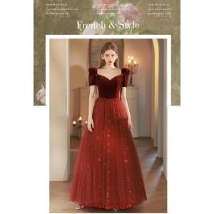 イブニングドレス ワイン赤 ノースリーブ キャミドレス 発表会ドレス