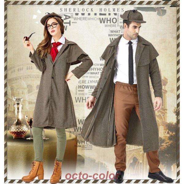 2022新作M〜XLハロウィン衣装 カップル 大人用 男性用女性用 名探偵 ホームズ コートと帽子の...