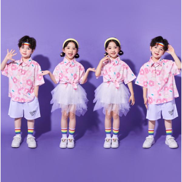 ダンス衣装 キッズ 韓国 ピンク トップス パンツ セットアップ ジャズダンス チアダンス衣装 ガー...