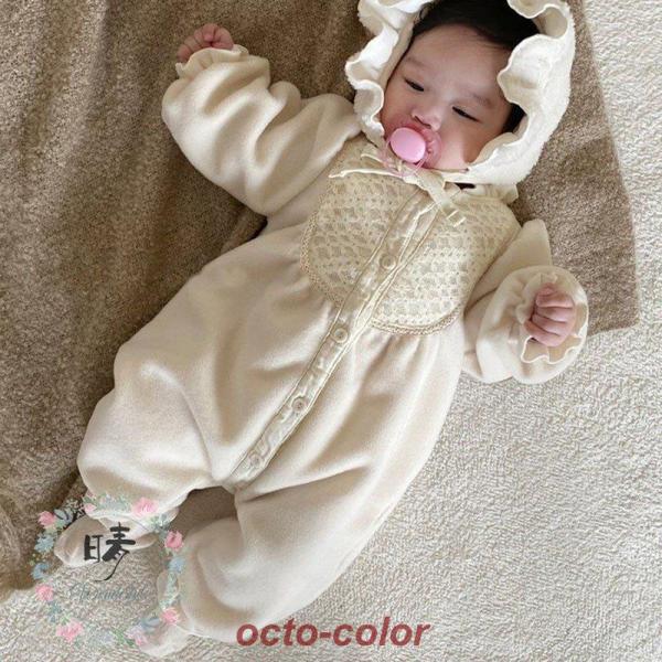 ベビー服 ロンパース 女の子 冬 モコモコ 長袖 可愛い カバーオール 可愛い つなぎ オールインワ...