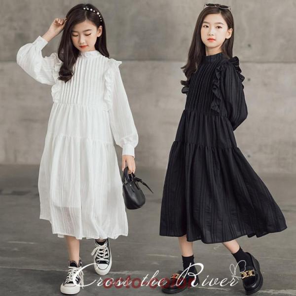 ピアノ発表会 ワンピース 黒 白 入学式 女の子 卒服 卒業式 ワンピース フォーマル 子供 フリル...