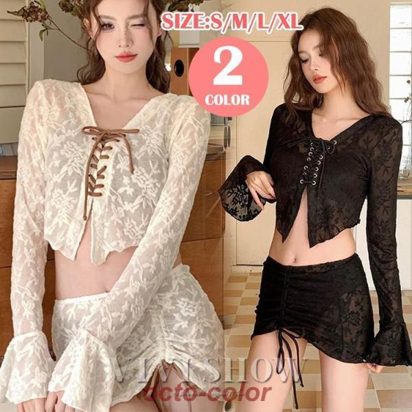 水着 ビキニ スイムウェア レディース タンキニ 体型カバー セパレート 長袖 レース  シースルー...