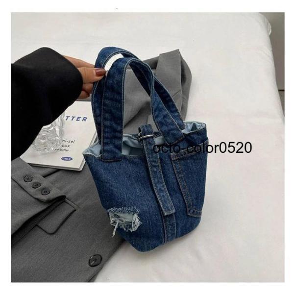 デニムバッグ キューブバッグ レディース バケツ型 ハンドバッグ 無地 手提げ ミニバッグ デニム ...