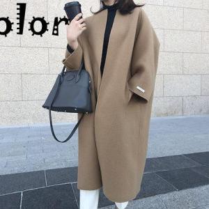 大の中長コート 秋冬 レディース アウター ゆったり ウールコート 無地ジャケットカジュアル レディ...