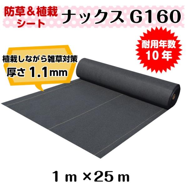 防草緑化シート「ナックスG160(1ｍ×25ｍ)」　厚さ1.1ｍｍ/耐用年数約10年（送料無料）/白...