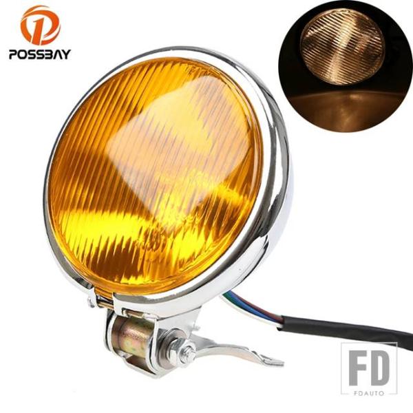 並行輸入品 POSSBAY クローム 12V オートバイ レトロ ヘッドライト アンバー ハイ/ロー...