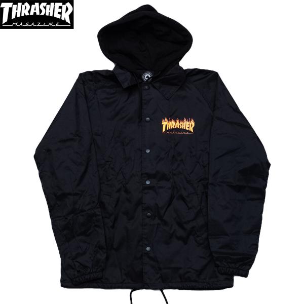 THRASHER FLAME LOGO COACH JACKET black スラッシャー フレイム...