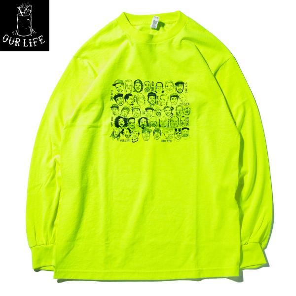 OUR LIFE FACE LIFE L/S TEE safety green Art By Sar...