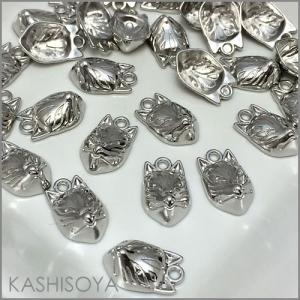 チャーム/キツネのお面10ｍｍ×16ｍｍ「シルバー」10個入り（和風チャーム,きつね,お面,手芸,ハンドメイド,）｜odn