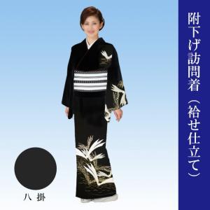 踊り 着物 訳アリ 附下 付下げ 洗える 黒地 線 扇子 波 桜 胴抜き 仕立