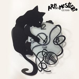 黒猫の掛け時計 ARTI ＆ MESTIERIのCat ball of wool 猫 ネコ ねこ 時...