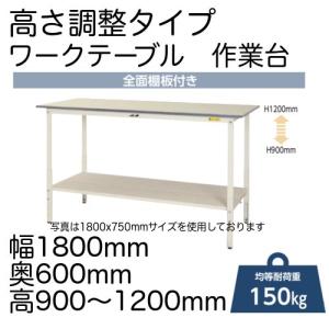 作業台 テーブル  ワークテーブル ワークベンチ 180cm 60cm 高さ調整タイプ 全面棚板付 耐荷重 150kg  工場 作業場 軽量 天板耐熱80度｜office-arrows