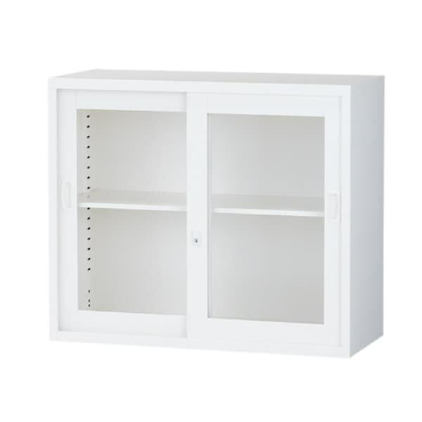 スチール書庫 ガラス引戸書庫 A4対応 ホワイト H750mm ALZ-G32