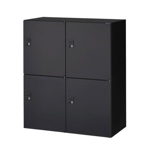 スチールロッカー 鍵付 4人用パーソナルボックス ダイヤル錠 下置用 ブラック RK45-N410H...