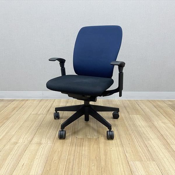 イトーキ フルゴチェア ローバック オフィスチェア 肘付 ブルー 中古 IO-881452B