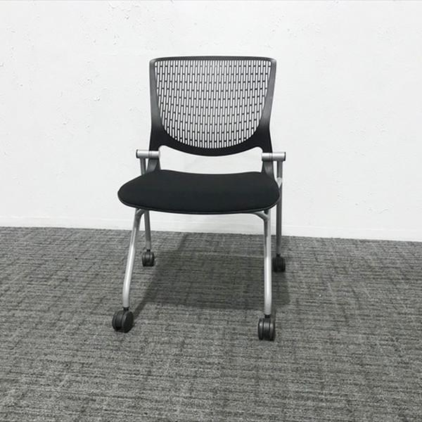 スタッキングチェア 肘無 グラータ 背パッド無 キャスター付 オカムラ ブラック 中古 IS-876...