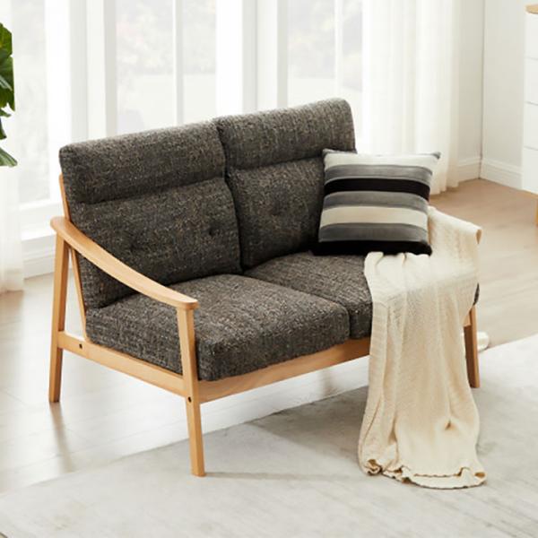ソファ 木肘ソファ リビングソファ 2人掛け ファブリック ポケットコイル リビング 北欧 ナチュラ...