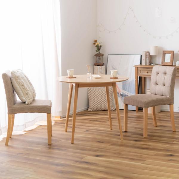 2人用 ダイニングセット 3点 丸テーブル 円形 丸型 木製 天然木 ファブリック 食卓セット コン...