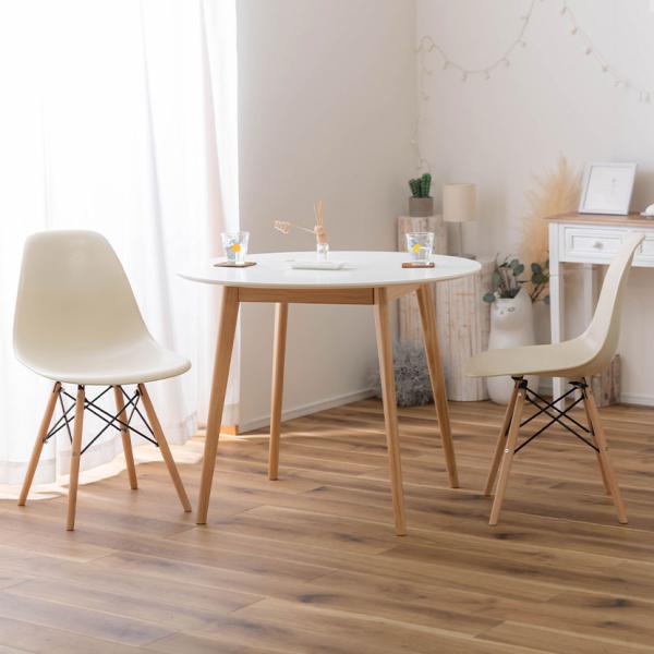 2人用 ダイニングセット 3点 丸テーブル 円形 丸型 木製 天然木 ホワイト 食卓セット コンパク...