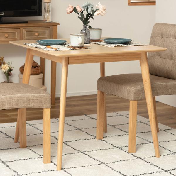 ダイニングテーブル 正方形 木製 天然木 白 ホワイト コンパクト 2人用 テーブル スクエアテーブ...