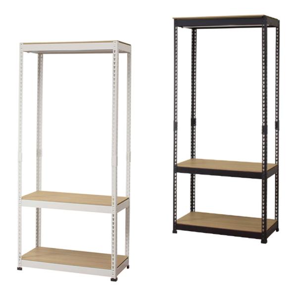スチールラック 収納 業務用 3段 ハンガーラック ラック シェルフ 棚 メタル&amp;ウッドラック 幅8...