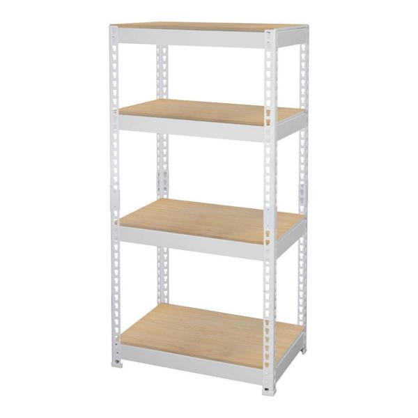 メタル&amp;ウッドラック シェルフ4段 総耐荷重200kg(棚板1枚あたり50kg) ホワイト 収納 幅...