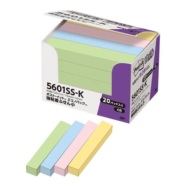 スリーエム ポスト・イット エコノパック 強粘着 ふせん 75×14mm パステルカラー 4色 90...