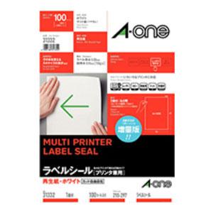 エーワン ラベルシール［プリンタ兼用］ 再生紙・ホワイト A4 1面 ノーカット