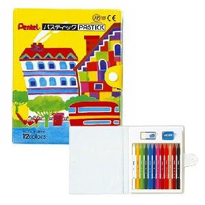12色セット 色鉛筆 パスティック 削り器・消しゴム・名前シール付き ぺんてる EC-GC1-12D