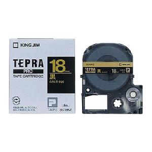 テプラ PROテープカートリッジ 黒ラベル 文字色：金 幅18mm ラベル8m巻 1個 キングジム ...
