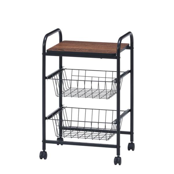 キッチンワゴン キッチン収納・キッチンワゴン キャスター付きワゴン バスケット付き 幅450×奥行3...