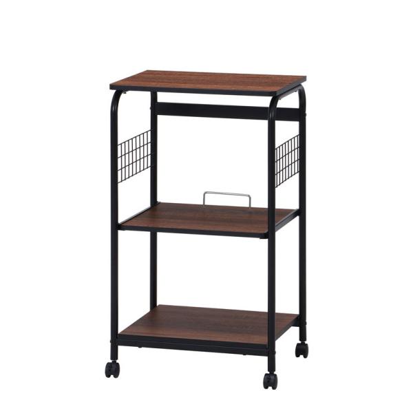 レンジワゴン ホワイト ブラウン キッチン収納 キッチンワゴン 3段 幅515×奥行410×高さ89...