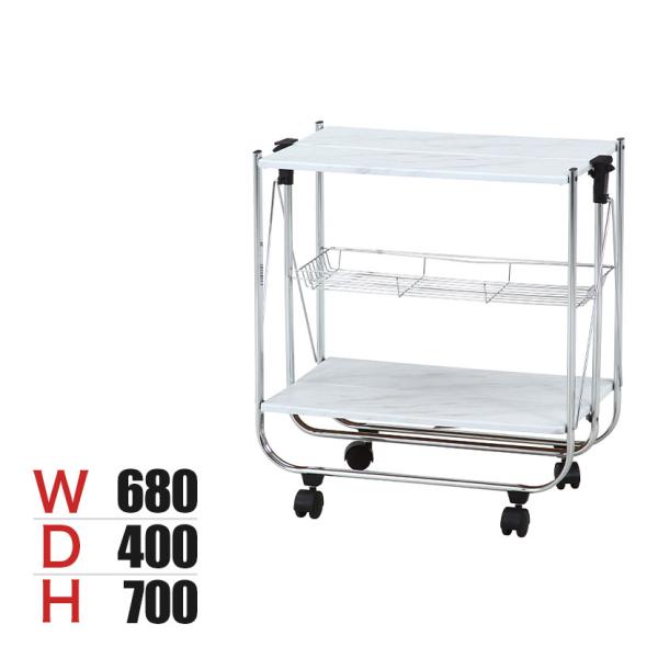 スタイリッシュフォールディングワゴン 大理石柄 折りたたみ可能 広々天板 いろいろ使える たっぷり収...