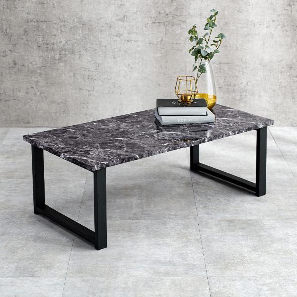 リビングテーブル 大理石調 セラミック柄 ローテーブル センターテーブル 長方形 耐水性 撥水 スチ...
