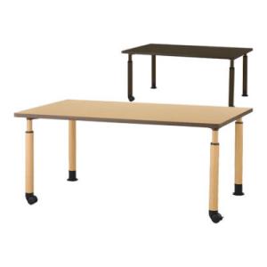 DWTテーブル 介護施設 食堂テーブル スチール製昇降脚/片側キャスター仕様 高さ調節 幅1500×奥行900×高さ600〜800mm