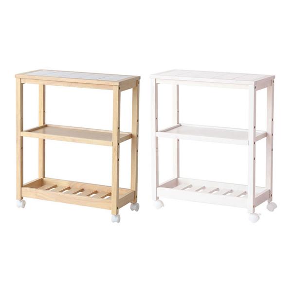 スリムワゴン 3段 天然木 タイル キャスター付き 隙間 収納 作業台 キッチン