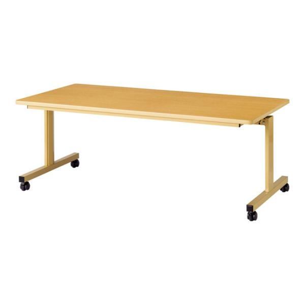 福祉施設向けテーブル 跳ね上げ式 抗菌天板採用 リフトロックキャスター仕様 幅1600×奥行900×...