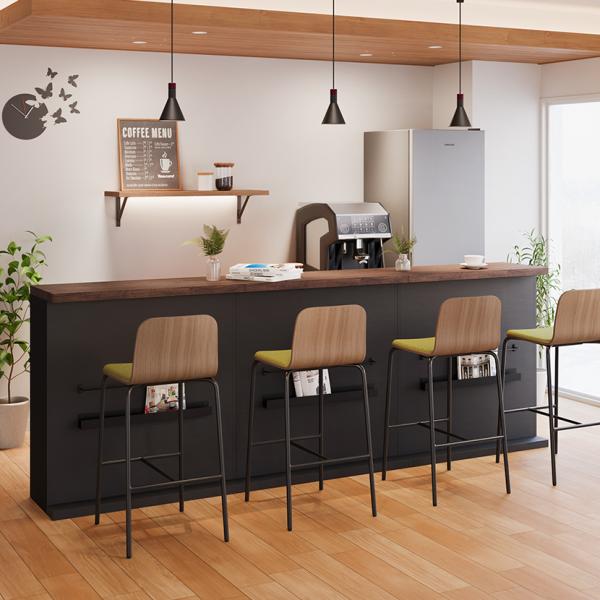 カウンターテーブル 書籍ラック付き 可動棚 収納 両面 間仕切り バーカウンター バーテーブル 幅9...