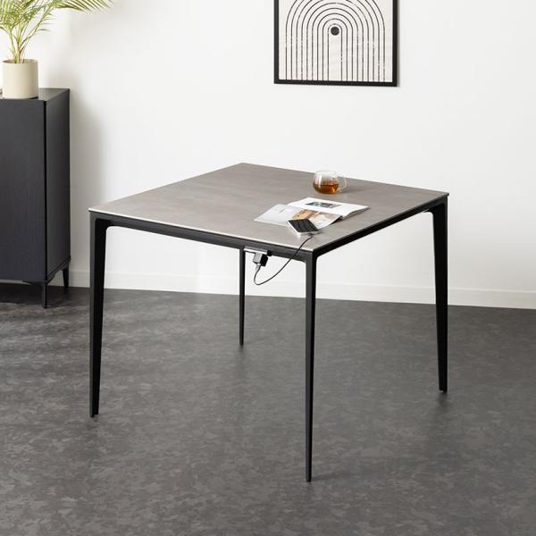 設置無料 ダイニングテーブル オーヴ ORV セラミック 大理石調 スチール脚 耐熱 コンセント付き...