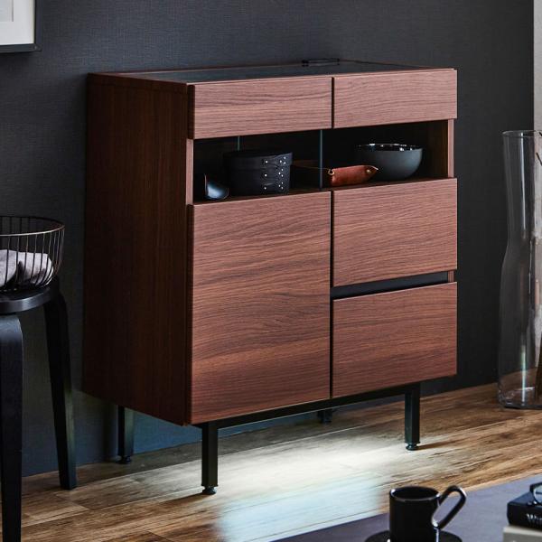 サイドボード リビングキャビネット 収納 モダン セラミック調 木目調 幅740×奥行400×高さ8...