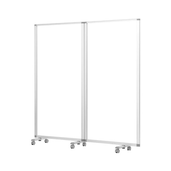 2連透明アクリルパーテーション 自立式 衝立 間仕切り キャスター付き 幅1800×奥行350×高さ...