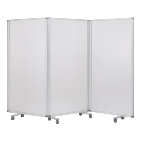 3連スクリーン ワイド ポリカ半透明 自立式 衝立 間仕切り キャスター付き 幅2702×奥行350...