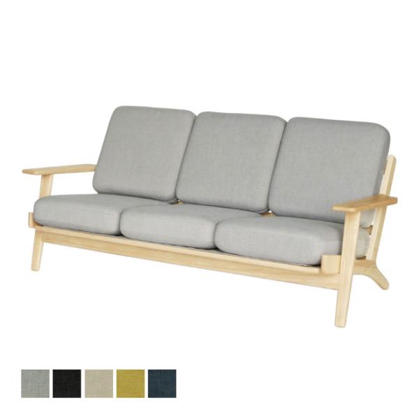 ラウンジソファ スカンディナヴィアデザイン 3人掛け フレーム:アッシュ無垢材 クッション:コイルス...