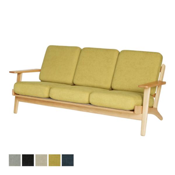ラウンジソファ スカンディナヴィアデザイン 3人掛け フレーム:オーク無垢材 クッション:コイルスプ...