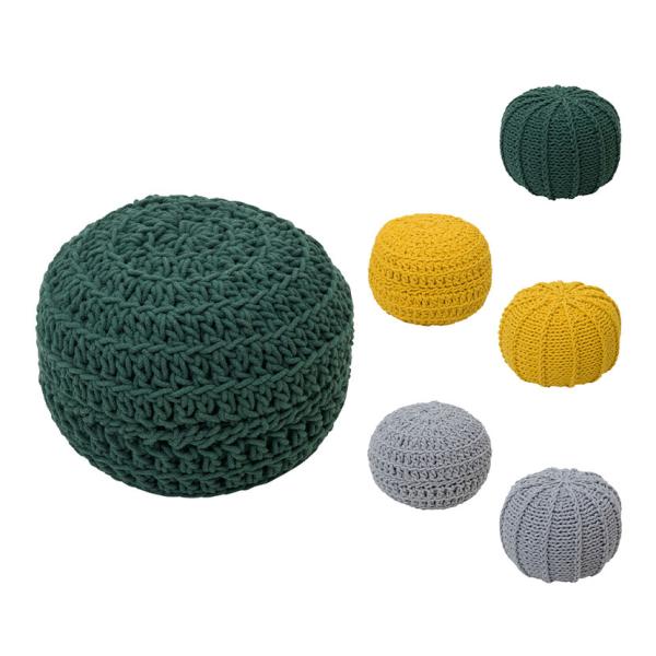 ハンドニッテッド コットン プフ 直径400mm オットマン 足置き サイドテーブル ラウンドクッシ...