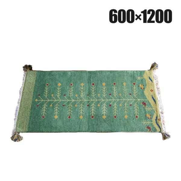 5/28 ハンドノッテッド ギャッベ 600×1200mm ラグ マット ミニラグ 厚手 ウール コ...
