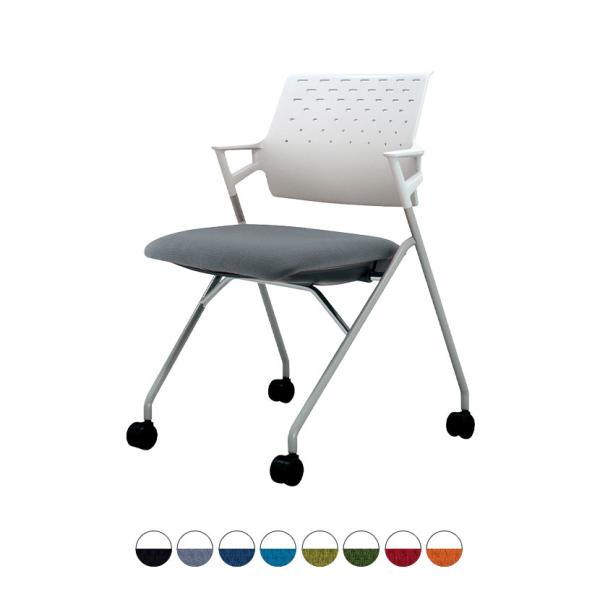 会議イス Piega ピエガ 背樹脂タイプ ホワイトシェル シルバー塗装脚 ナイロンキャスター CK...